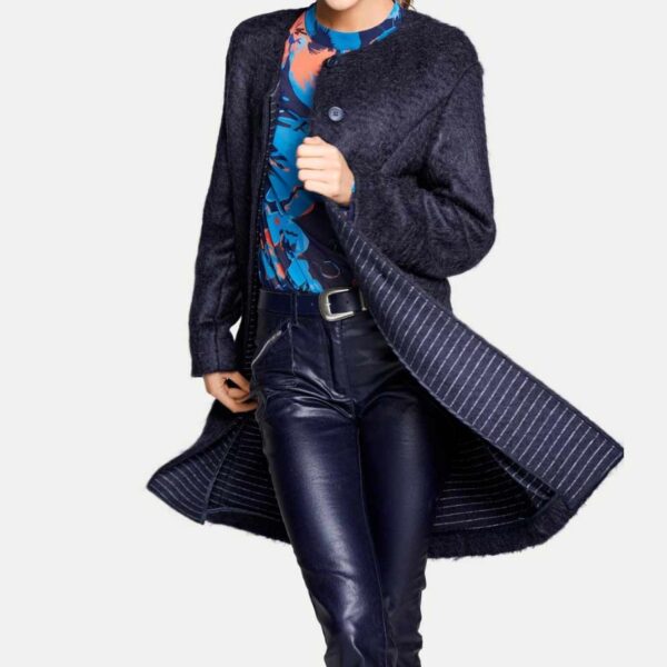 Rick Cardona Eleganter Mohair-Flauschmantel – Blau