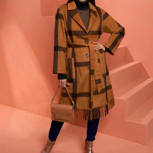 Rick Cardona Designer wool coat, cognac-black